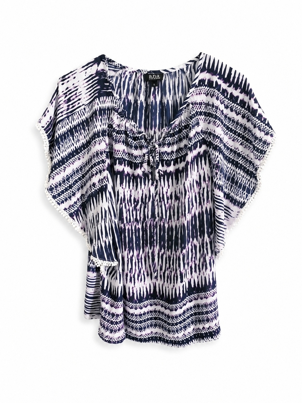 a.n.a Navy & Purple Printed Flutter Sleeve Top